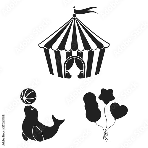 Circus and attributes black icons in set collection for design. Circus Art vector symbol stock web illustration.