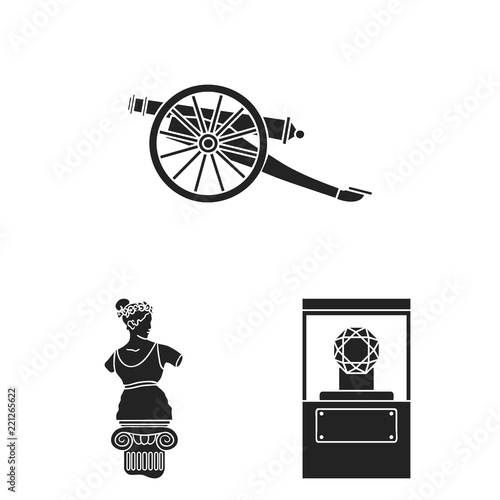Museum and gallery black icons in set collection for design. Storage and exhibition of showpiece vector symbol stock web illustration.