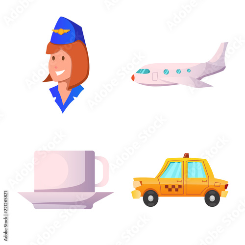 Vector design of airport and airplane sign. Collection of airport and plane stock symbol for web.