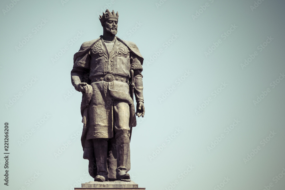 The monument to the Turco-Mongol conqueror Amir Timur in Shahrisabz,  Uzbekistan. Stock Photo