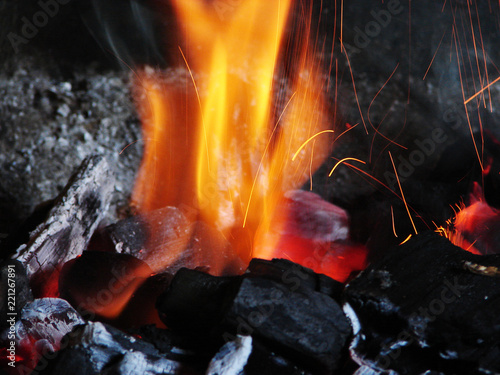 Birch coals burn with a bright flame