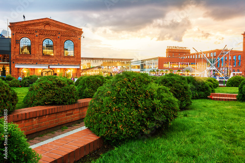 Manufaktura in Lodz at the sunset time - Amazing Building with Red Bricks  photo