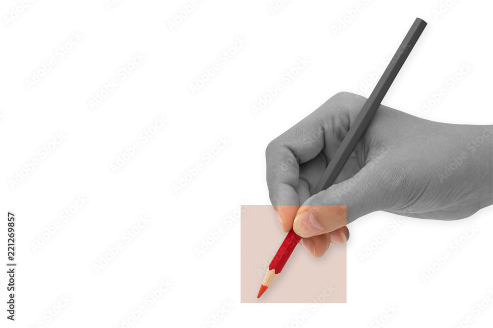 Female hand with colorful pencil isolated on white background Female hand with colorful pencil isolated on white background