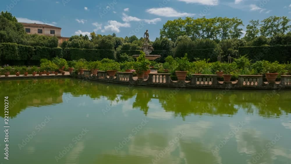 Establishing shot of the beautiful Boboli Gardens in Florence, Tuscany, Italy. The gardens are located behind the Pitti Palace. Florence is the birthplace of the Renaissance Establishing shot of the beautiful Boboli Gardens in Florence, Tuscany, Italy. The gardens are located behind the Pitti Palace. Florence is the birthplace of the Renaissance