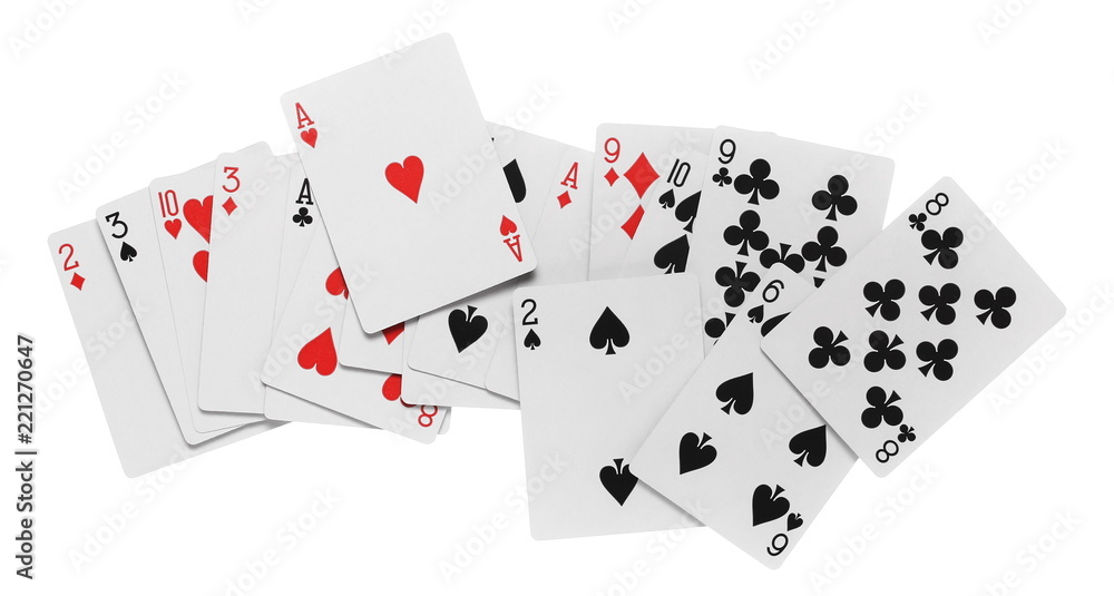 Playing cards for poker and gambling, isolated on white background with clipping path Playing cards for poker and gambling, isolated on white background with clipping path