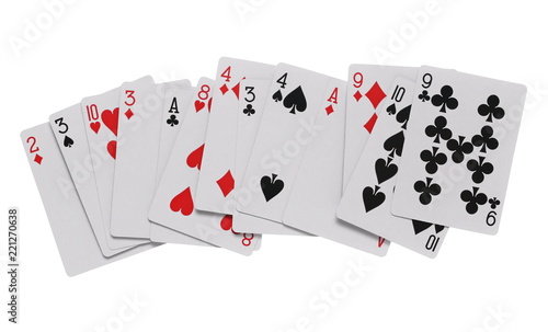 Playing cards for poker and gambling, isolated on white background with clipping path