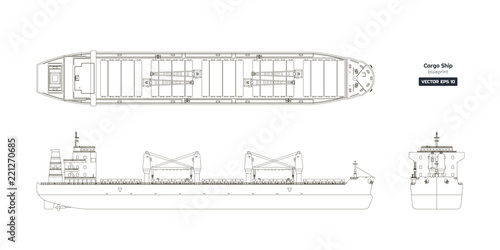 Photographie Outline drawing of cargo ship on a white background