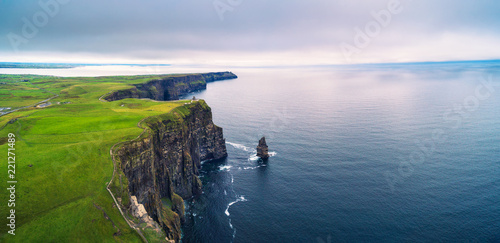 Obraz na plátně Aerial panorama of the scenic Cliffs of Moher in Ireland