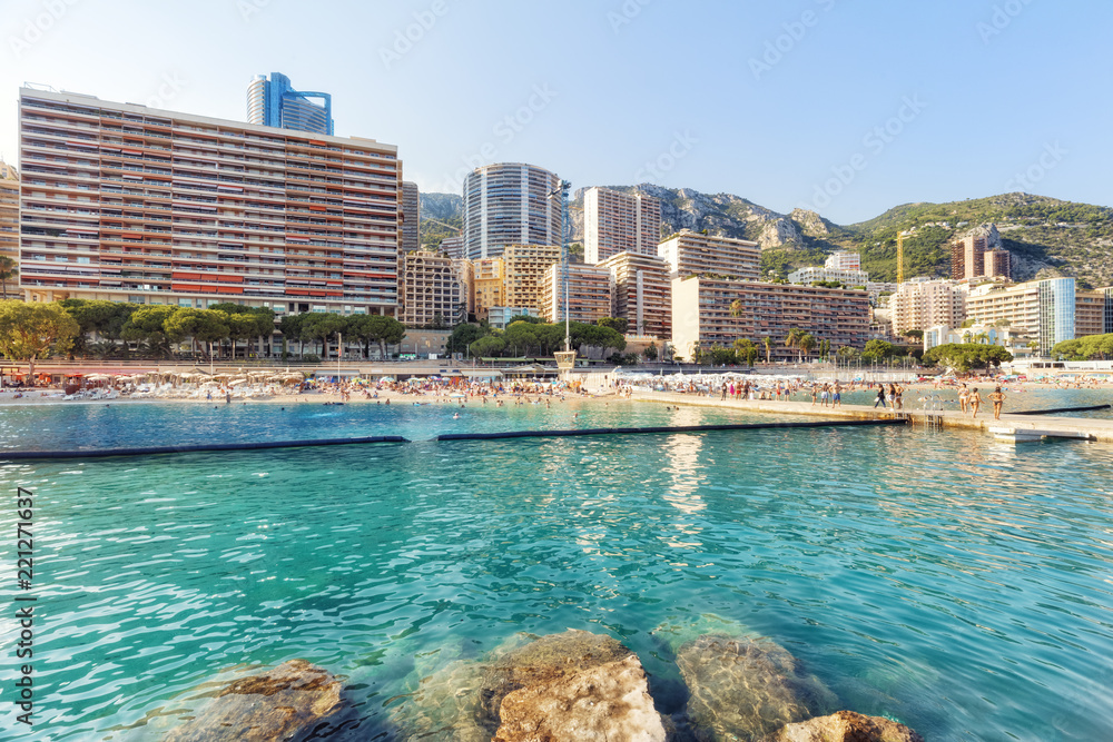 Public beach of Monaco in summer
