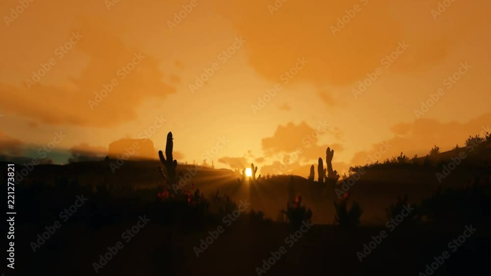 Saguaro Cactus in Desert against beautiful morning Sunrise, camera panning, 4K Saguaro Cactus in Desert against beautiful morning Sunrise, camera panning, 4K