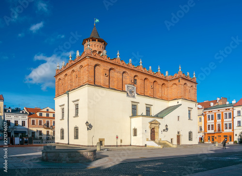 Scenic view of renaissance town hall on market square of old town in Tarnow, Poland