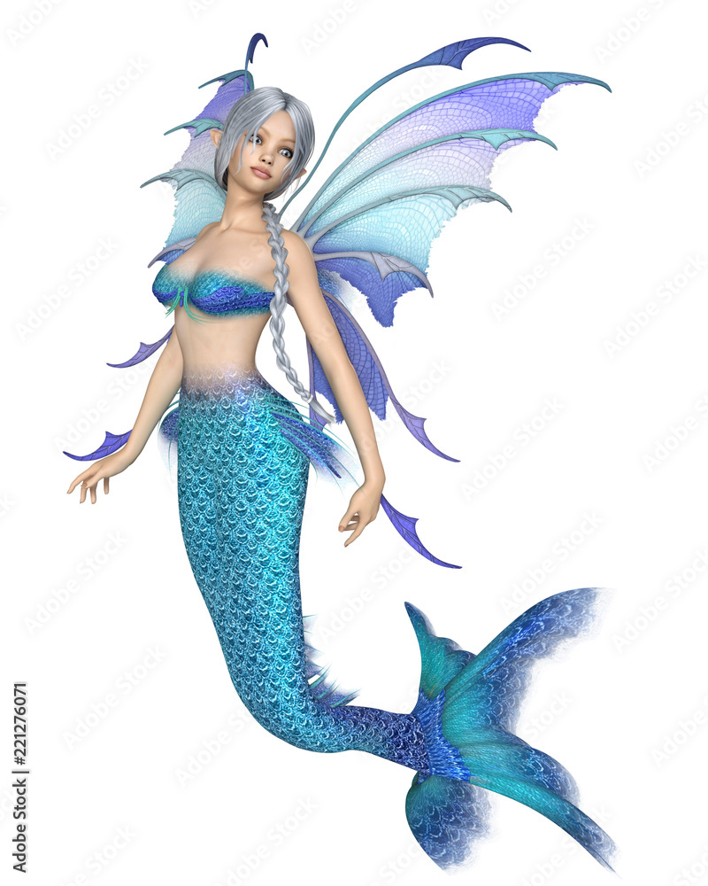 Bright Blue Mermaid Fairy - fantasy illustration Bright Blue Mermaid Fairy - fantasy illustration