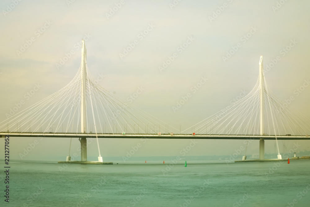 Fototapeta premium cable-stayed bridge on the river in the afternoon