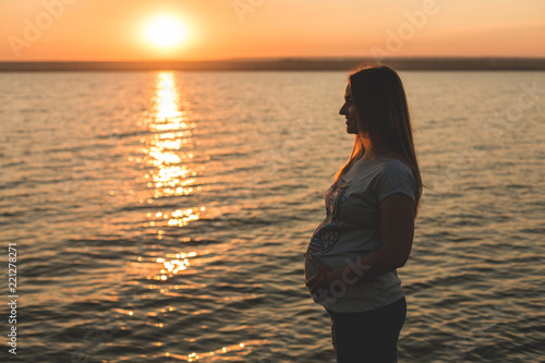 Young girl pregnant on the beach silhouette © Mountains Hunter