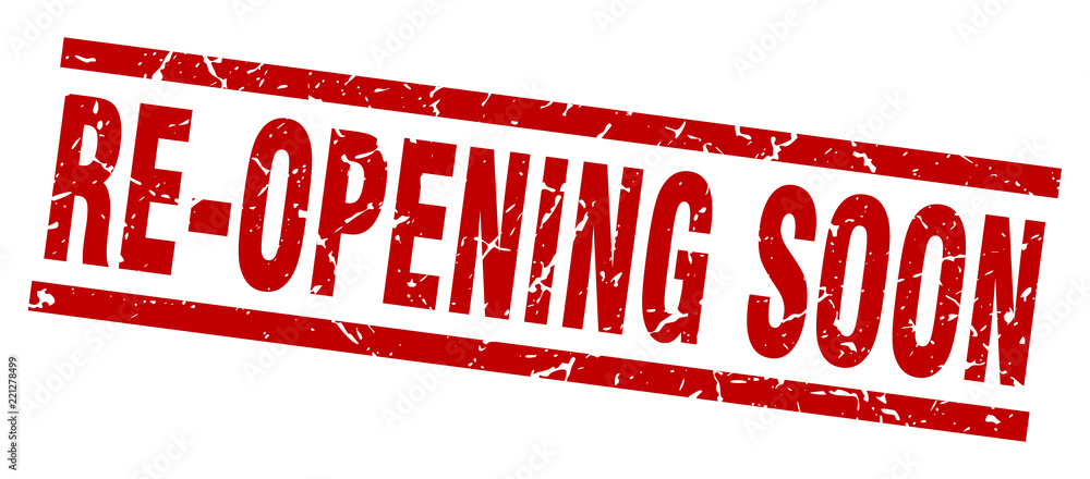 square grunge red re-opening soon stamp square grunge red re-opening soon stamp