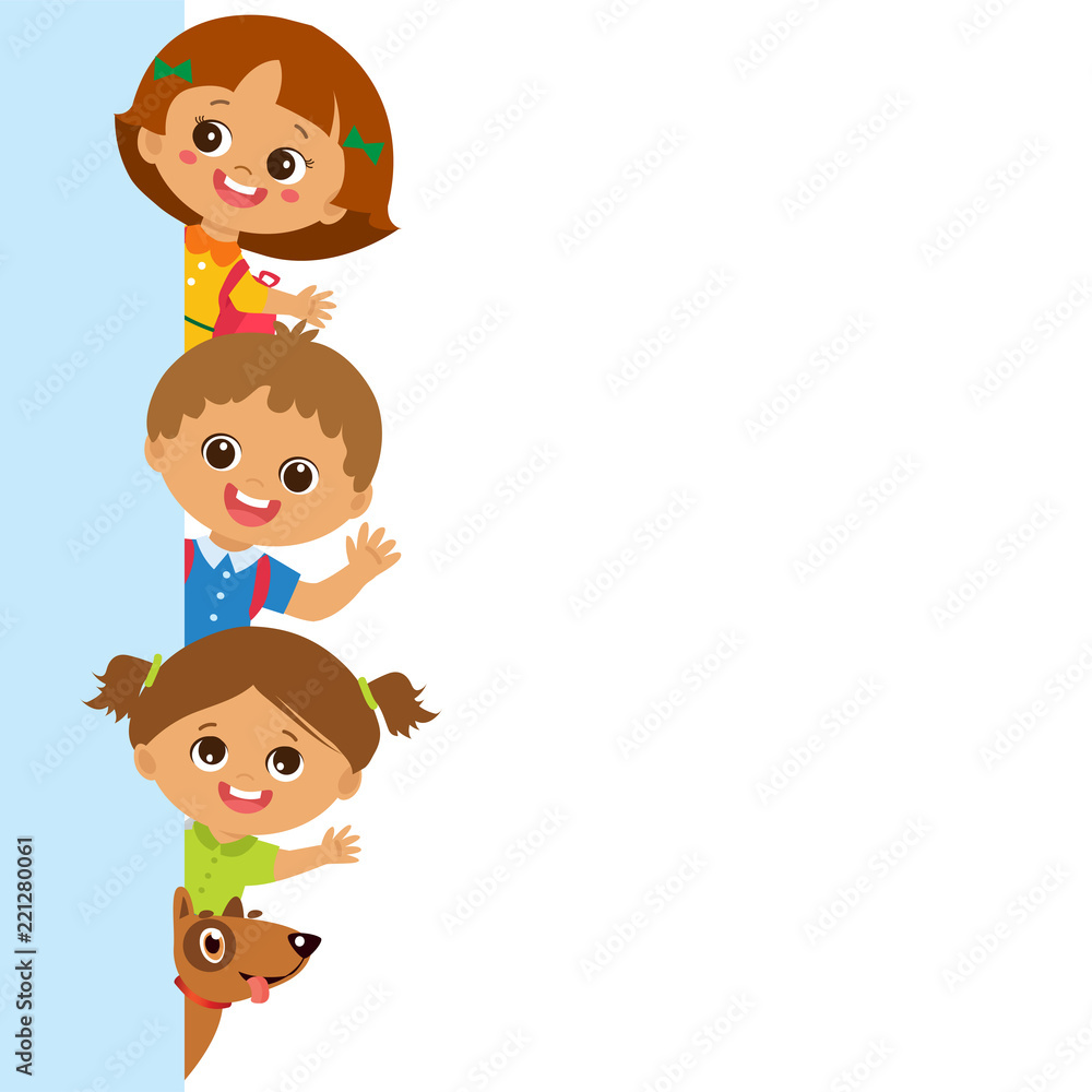 Childhood Is The Safest Period Of Human Life. Smiling Cute Kids Behind Vertical Banner Vector. Group Of Children Vector. School Kids With Blank Banner. Childhood Is The Safest Period Of Human Life. Smiling Cute Kids Behind Vertical Banner Vector. Group Of Children Vector. School Kids With Blank Banner.