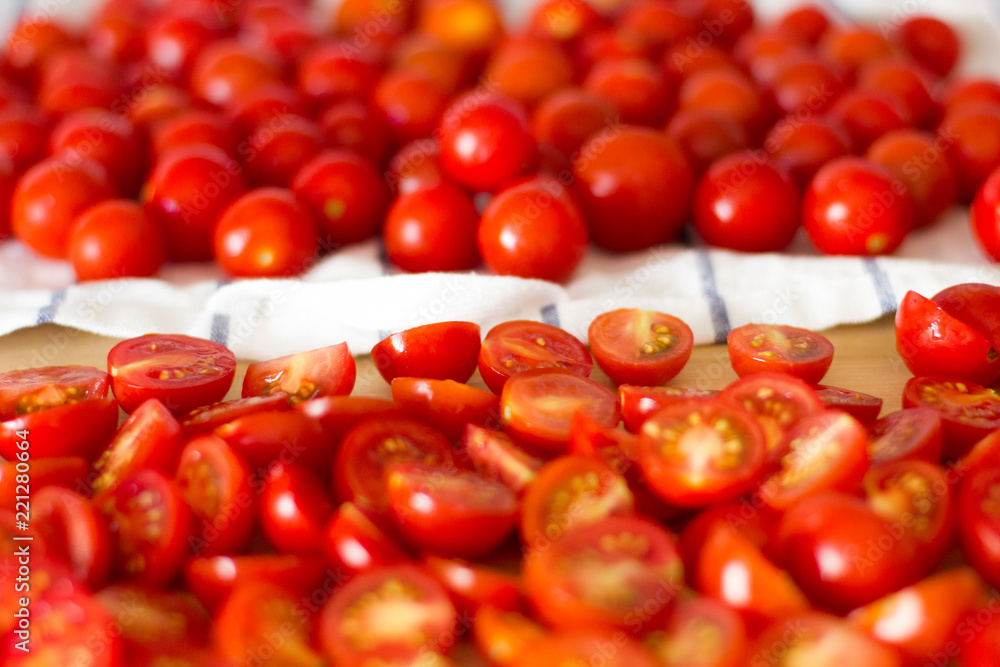 Cherry tomatoes on the kitchen table. Cherry tomatoes on the kitchen table.