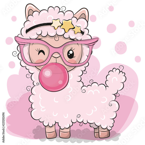 Cute pink alpaca with bubble gum