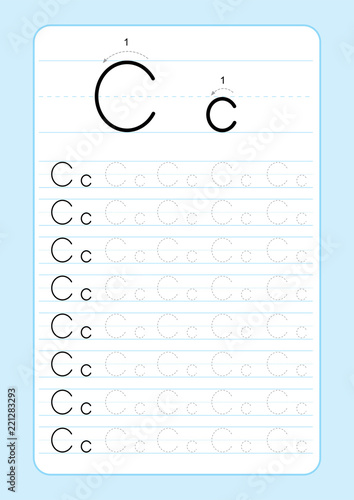 Alphabet letters tracing worksheet with alphabet letters. Basic writing practice for kindergarten kids A4 paper ready to print vector illustration