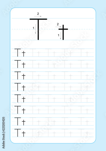 Alphabet letters tracing worksheet with alphabet letters. Basic writing practice for kindergarten kids A4 paper ready to print vector illustration