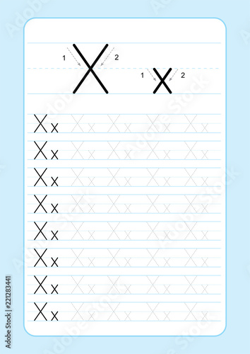 Alphabet letters tracing worksheet with alphabet letters. Basic writing practice for kindergarten kids A4 paper ready to print vector illustration