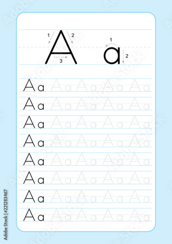 Alphabet letters tracing worksheet with alphabet letters. Basic writing practice for kindergarten kids A4 paper ready to print vector illustration