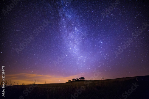 Shooting Stars, Milky Way and Starry Sky over Country Fields before Dawn - Square Version