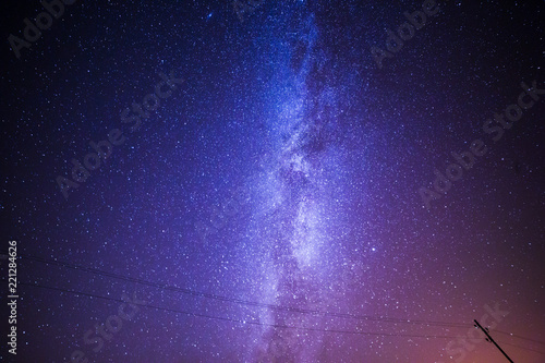 Milky Way and Starry Night Sky over Telegraph Post.