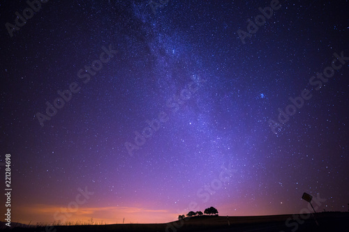Shooting Stars Crossing in Milky Way and Starry Sky before Dawn.