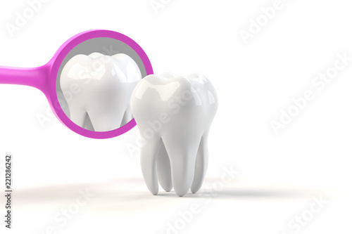 鏡で奥歯をチェックする歯科衛生のイラストCG