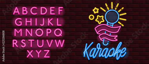 Vector Neon glow banner karaoke bar music