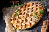 Tasty Apple pie with lattice upper crust
