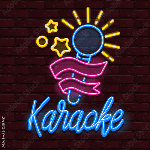Vector Neon glow banner karaoke bar music