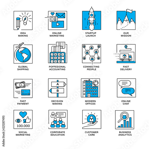 Corporate web icons - online services. Modern  business linear style infographic icons.