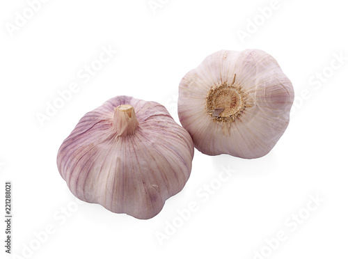 Isolated garlic. Two raw garlic with segment isolated on white background, with clipping path