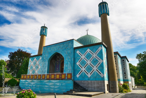 View of a beautiful blue mosque in Hamburg photo