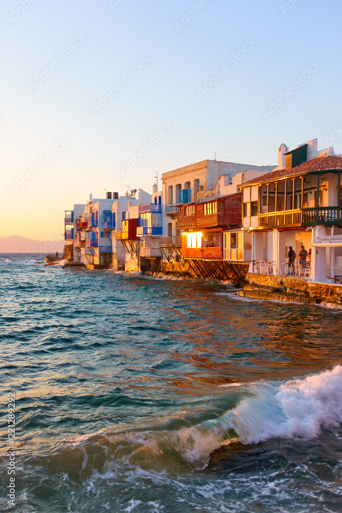 Waves of Aegean Sea and The Little Venice