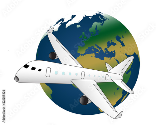 Planet earth with plane vector illustration 