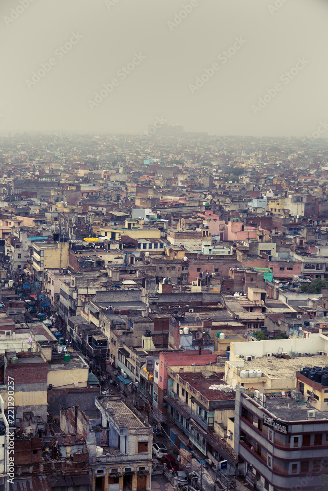 Fototapeta premium Aerial View of Old DelAn aerial view of Old Delhi taken from the Jama Masjid in New Delhi, India. hi, New Delhi - India