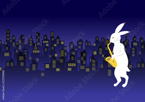 鳥獣戯画っぽいウサギがサックスを演奏する都会の風景 Stock イラスト Adobe Stock 鳥獣戯画っぽいウサギがサックスを演奏する都会の風景 Stock イラスト Adobe Stock