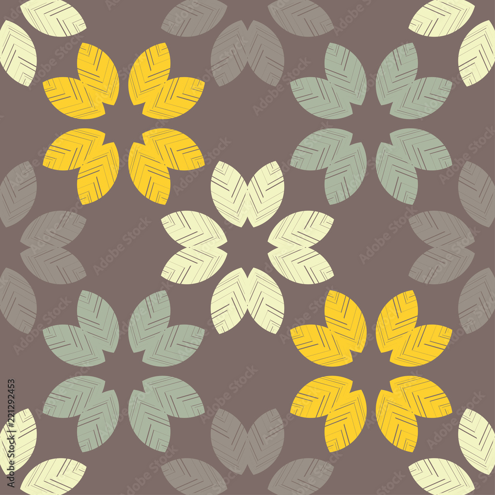 Seamless background with decorative leaves. Autumn leave. Flower mosaic. Textile rapport.