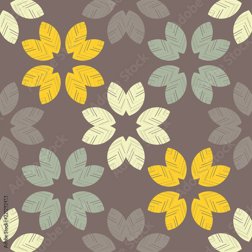 Seamless background with decorative leaves. Autumn leave. Flower mosaic. Textile rapport.