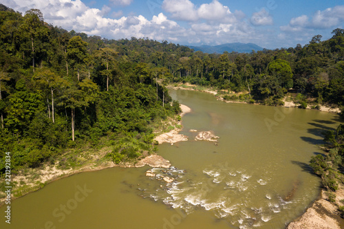 Tropical river and rainforest aerial view