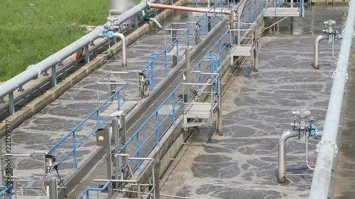 Wideangle shot of a small local waste water treatment facility for organic pre-cleaning of sewage waters.