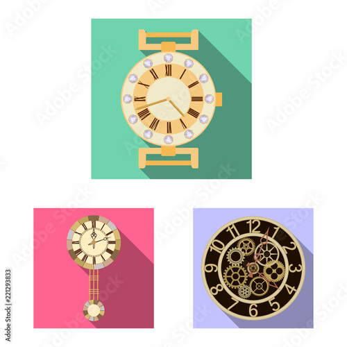Isolated object of clock and time sign. Collection of clock and circle stock vector illustration.
