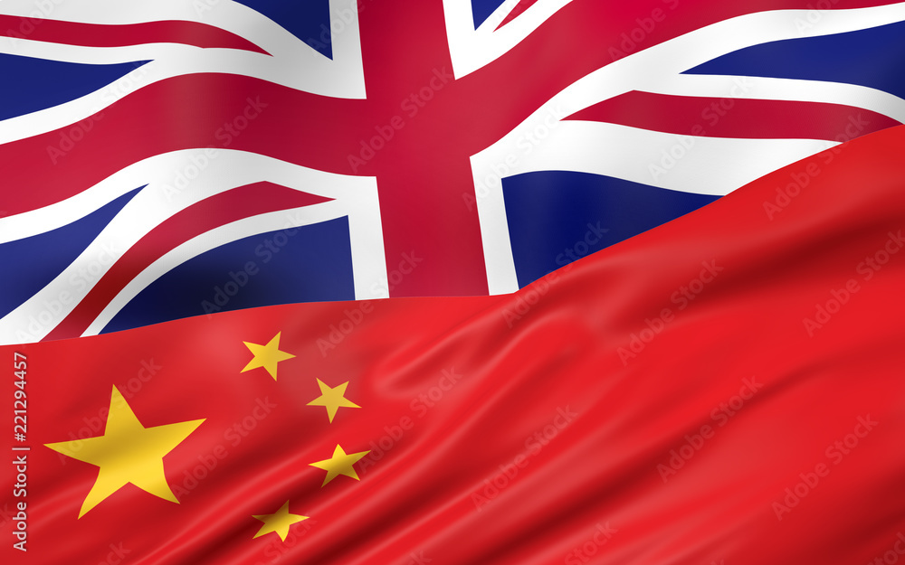 Fototapeta premium 3D illustration of UK and China flag