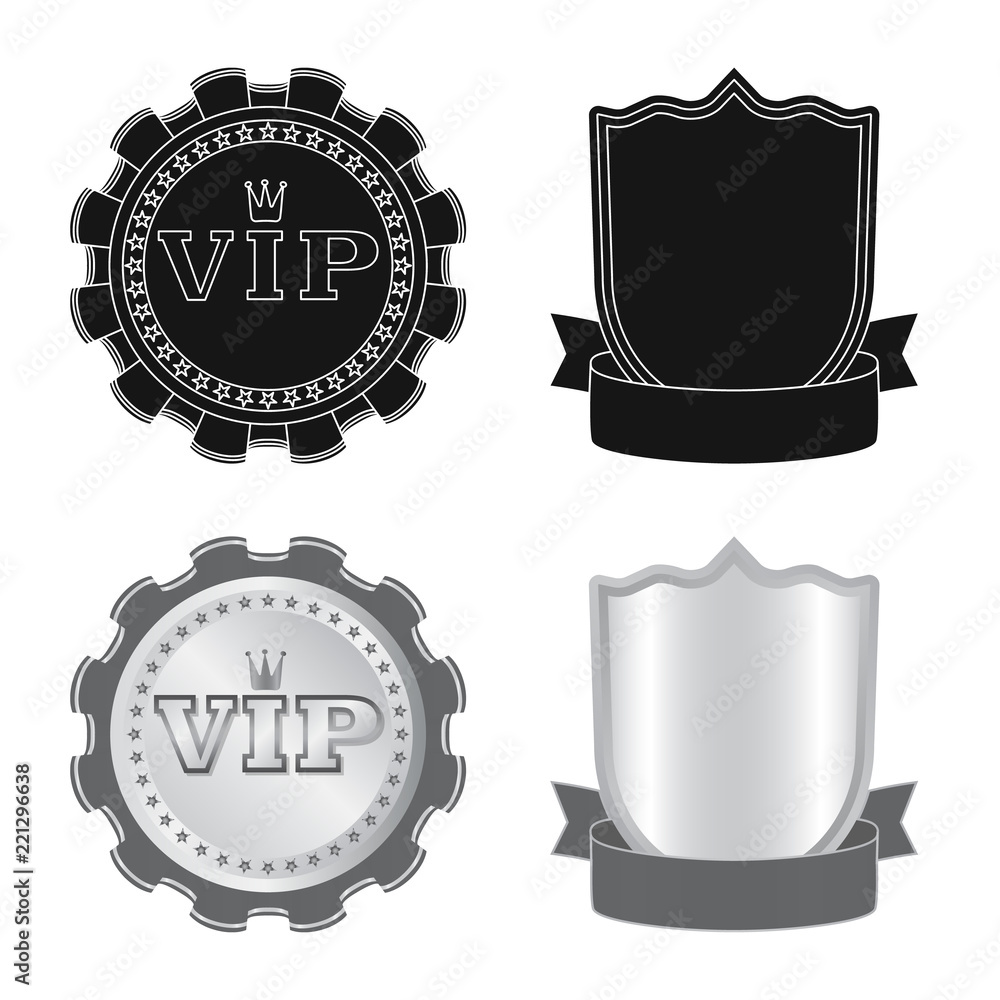 Vector illustration of emblem and badge icon. Set of emblem and sticker stock symbol for web. Vector illustration of emblem and badge icon. Set of emblem and sticker stock symbol for web.