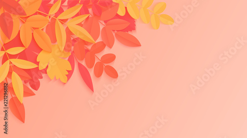Trendy autumn background with paper style bright color autumn leaves for poster design  flyers and banners.
