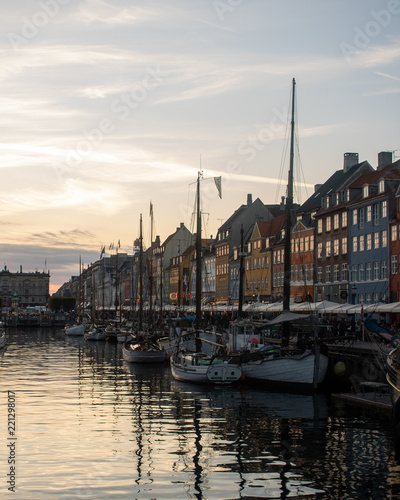 Boats in Nyhavn at sunset