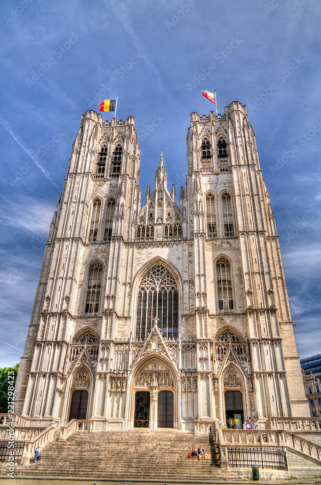 Exterior view to St Michael and St Gudula Cathedral, Brussels, Belgium